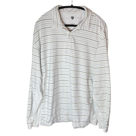 Nike Golf Other - Nike Golf Dri-Fit UV Long Sleeve White Polo with Brown and Blue Stripes Size‎ XL